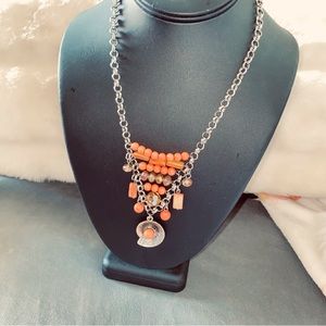 Agate Bib Chain Necklace Wire Bead Orange